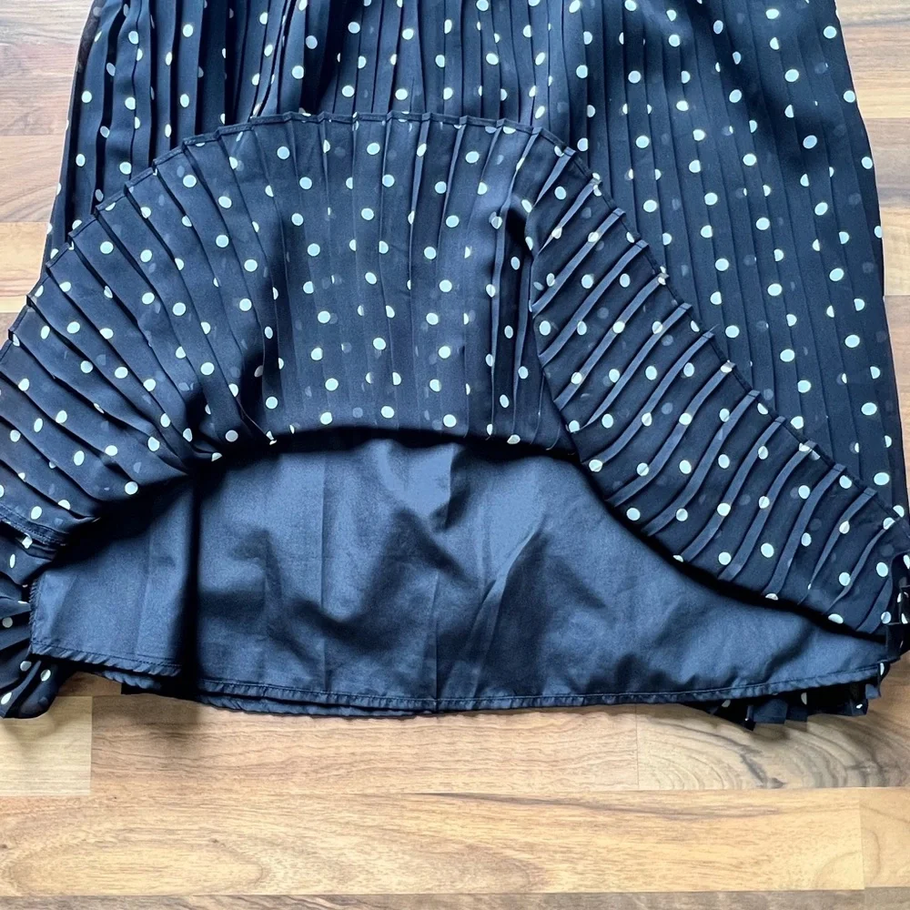 A New Day Skirt Black White Polka-dot Accordion Pleated Midi‎ Sz S Lined Casual